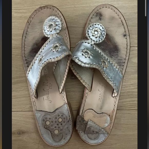 Silver With Platinum Whipstitch Jack Rogers - Size 9 - Picture 1 of 2